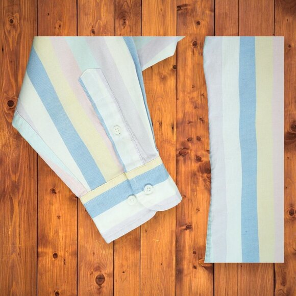 Vtg 90s Eddie Bauer Vertical Stripe Long Sleeve Button Up Shirt Size 14 - Picture 5 of 6